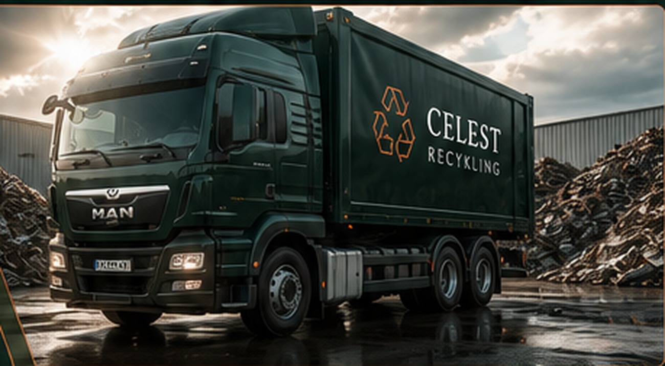 Ciężarówka CELEST RECYKLING odbierająca surowce
